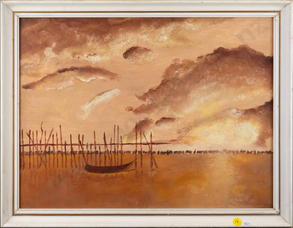 framed oil - canoe scene H-290 W-390 Image 1++