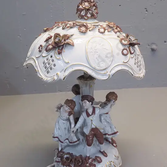 Dresden china ornate figural table lamp H-420 D-280
