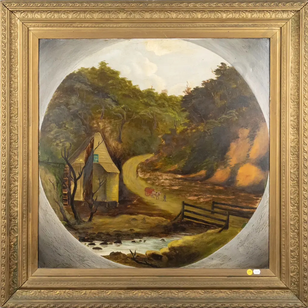 framed oil - country scene H-580 W-580 (slight aging) Image 1++