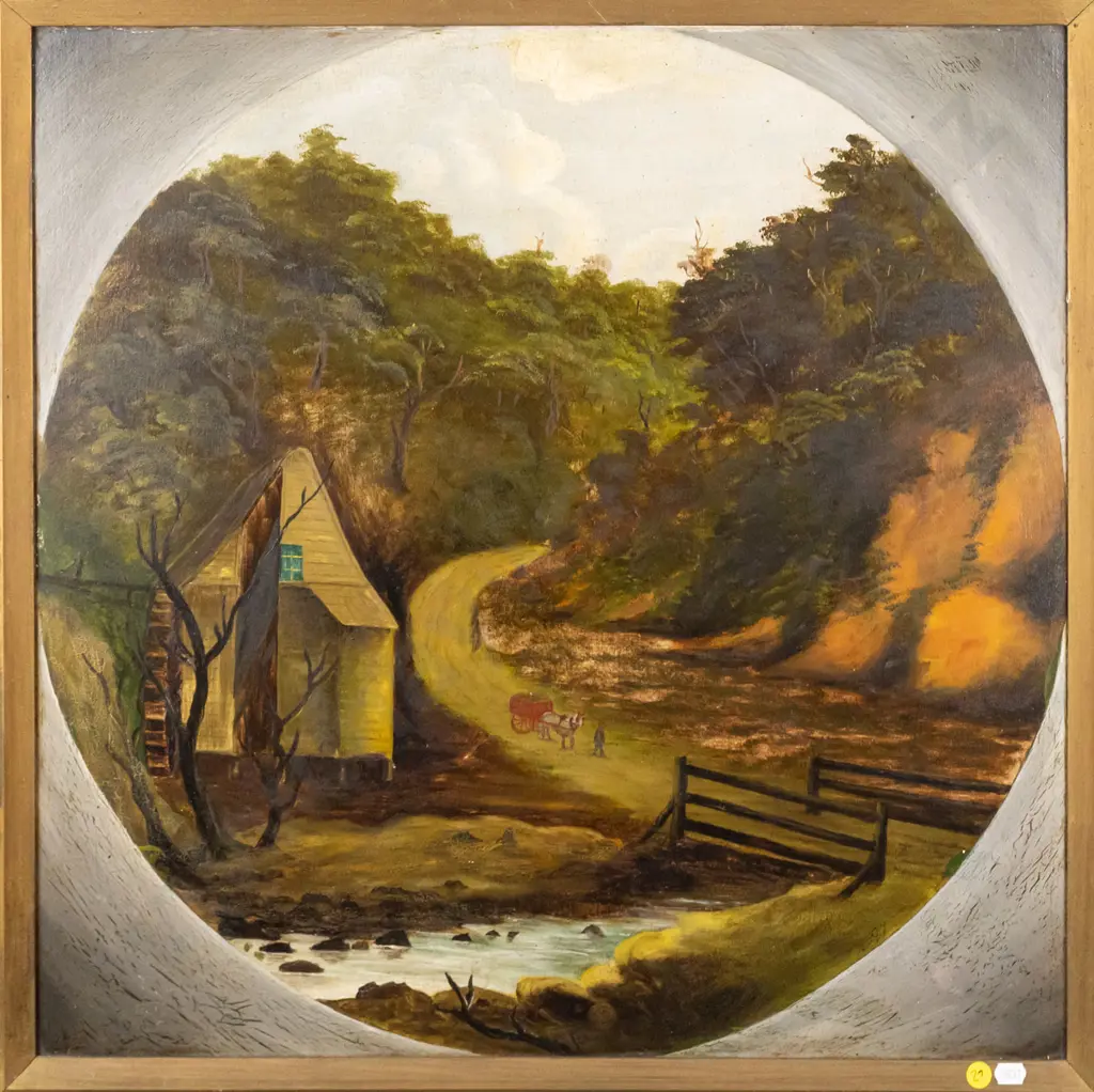 framed oil - country scene H-580 W-580 (slight aging) Image 1++