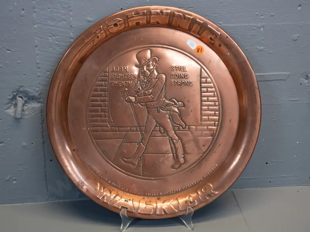 pressed copper Johnny Walker tray D-340 Image 1++
