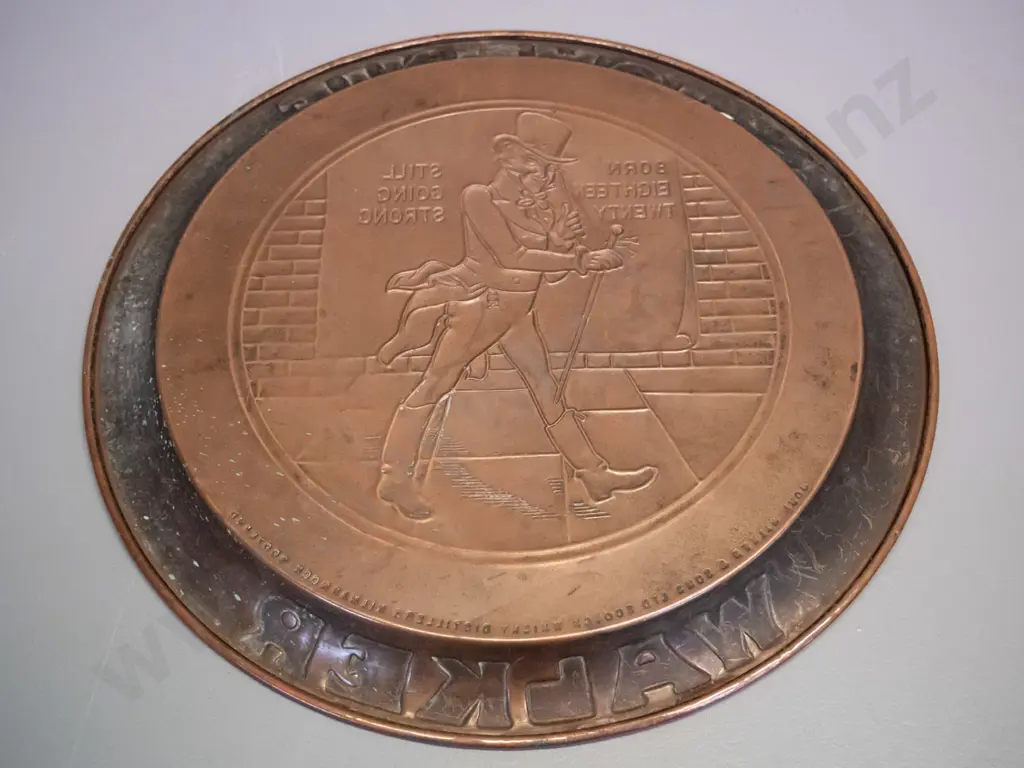 pressed copper Johnny Walker tray D-340 Image 1++