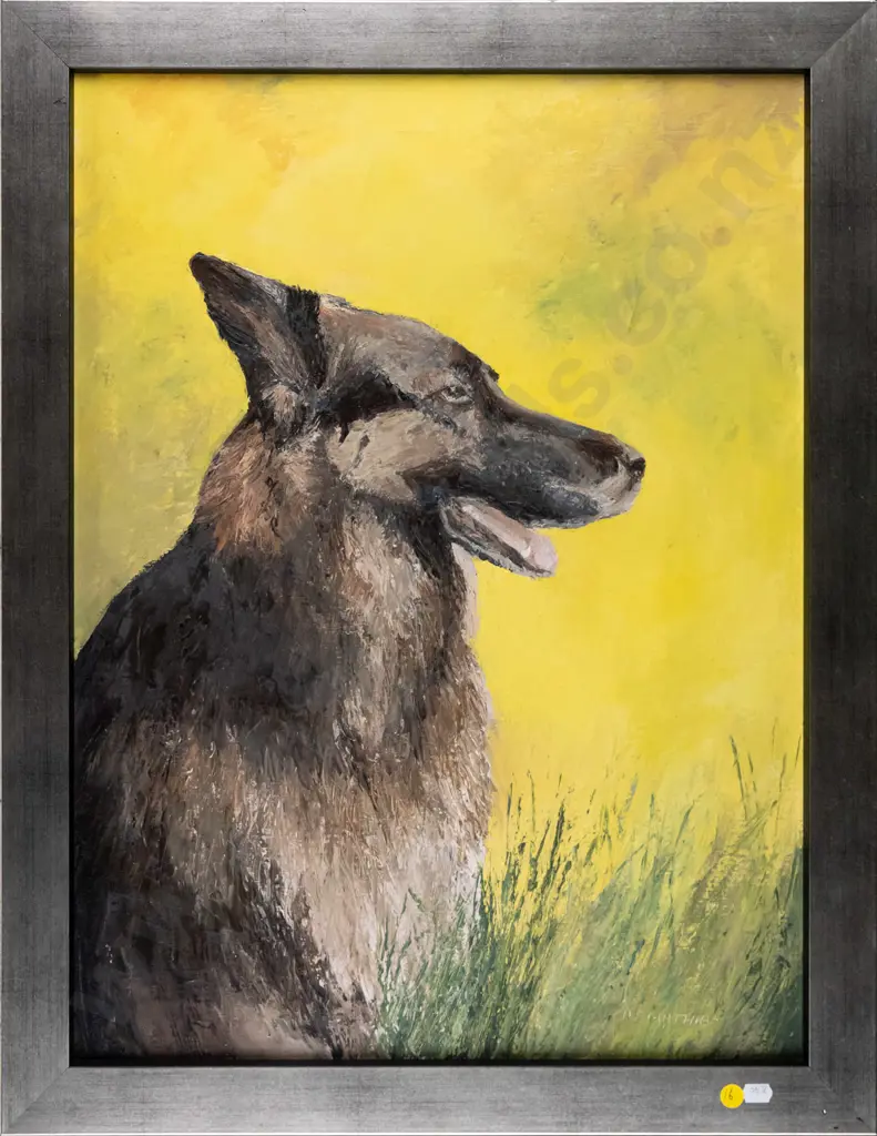 DT Mathias - framed oil on canvas - alsatian H-600 W-440 Image 1++