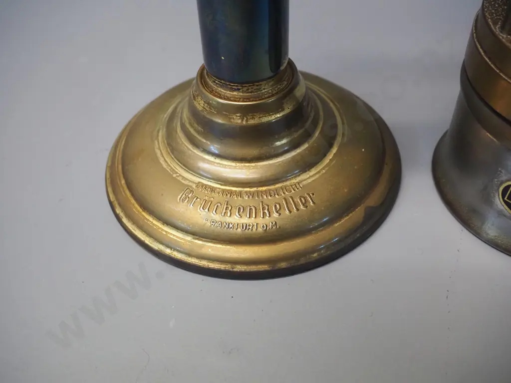 Bruckenkeller Windlight brass candle holder with amber glass shade H365 and an Arras miner's style safety lantern Image 1++