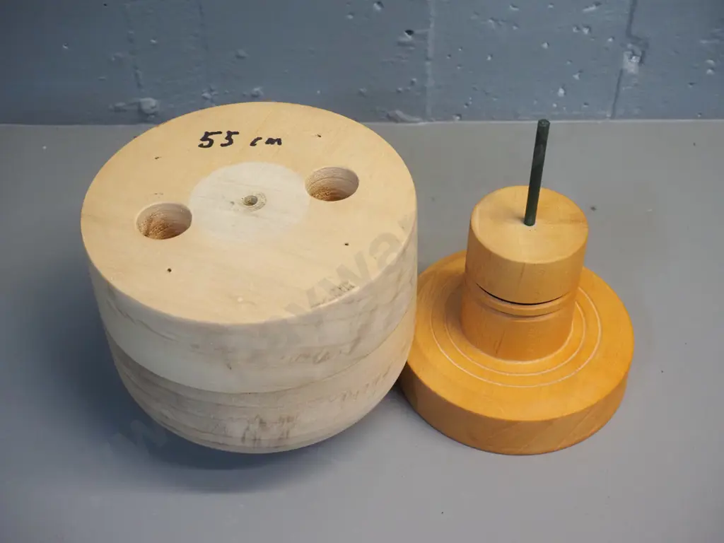 timber hat block and stand - marked 55cm. H-240 D-170 Image 1++