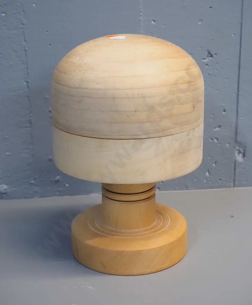 timber hat block and stand - marked 55cm. H-240 D-170 Image 1++