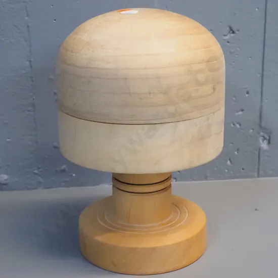 timber hat block and stand - marked 55cm. H-240 D-170