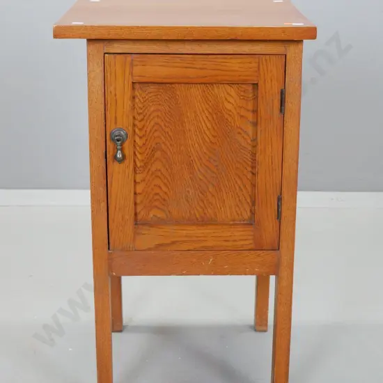 vintage oak bedside single door cabinet with metal drop handle H-660 W-390 D-375