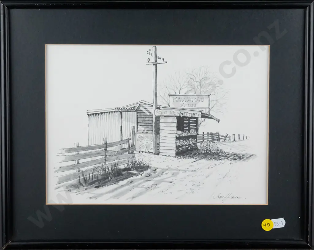 framed John Husband print - fruit stall H-180 W-270 Image 1++