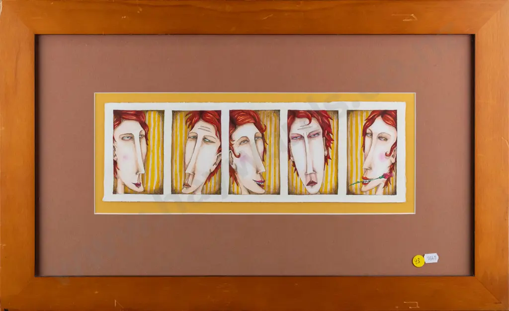 framed watercolour - female portrait H-100 W-350 Image 1++