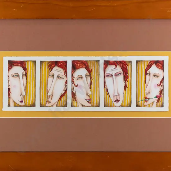 framed watercolour - female portrait H-100 W-350