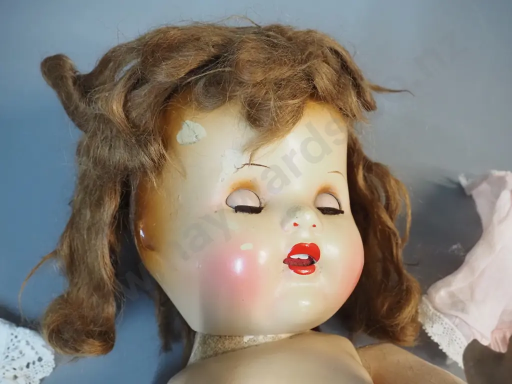 vintage 1940s doll with original clothing H-430 - some damage and wear, non-working voice / sound maker Image 1++