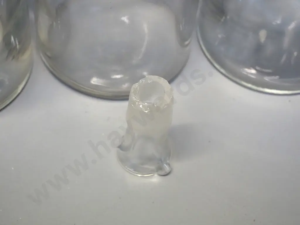 5 apothecary bottles 4 larger with labels, one has pouring insert in place of stopper, some stoppers stuck - H-250 D-100 Image 1++