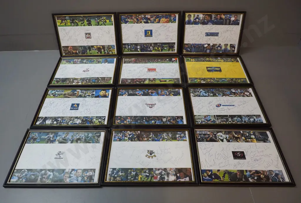 set of 12 framed Super Rugby 2005 signed team photos - each H-230 W-320 Image 1++