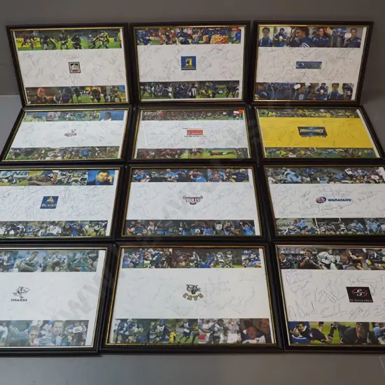 set of 12 framed Super Rugby 2005 signed team photos - each H-230 W-320