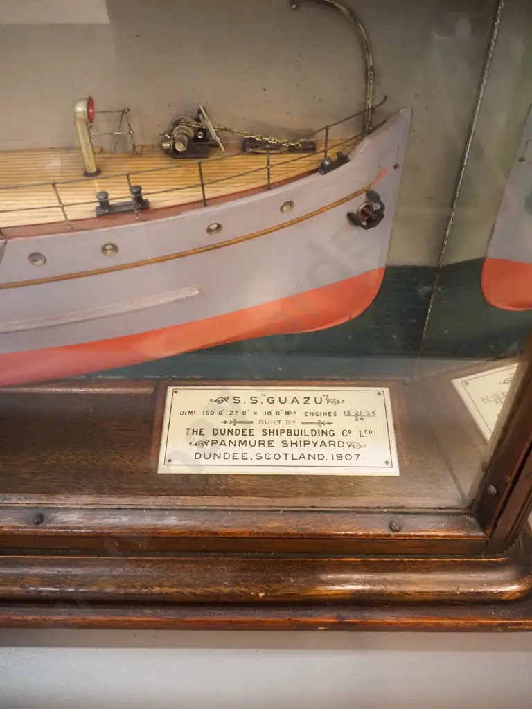 vintage half-model passenger ship in glazed timber display case - SS Guazu - see photos for Info. H-380 L-1220 D-170 Image 1++