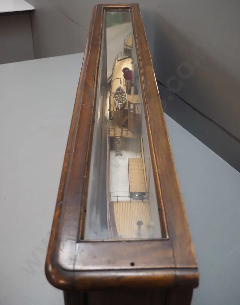 vintage half-model passenger ship in glazed timber display case - SS Guazu - see photos for Info. H-380 L-1220 D-170 Image 1++