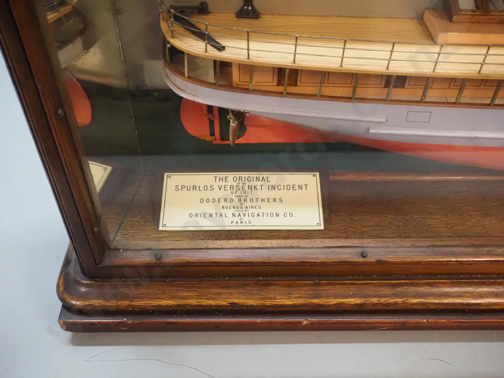 vintage half-model passenger ship in glazed timber display case - SS Guazu - see photos for Info. H-380 L-1220 D-170 Image 1++