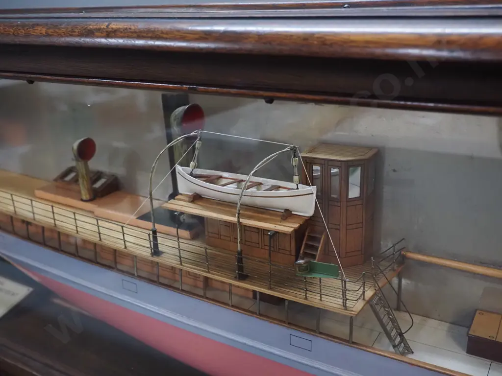vintage half-model passenger ship in glazed timber display case - SS Guazu - see photos for Info. H-380 L-1220 D-170 Image 1++