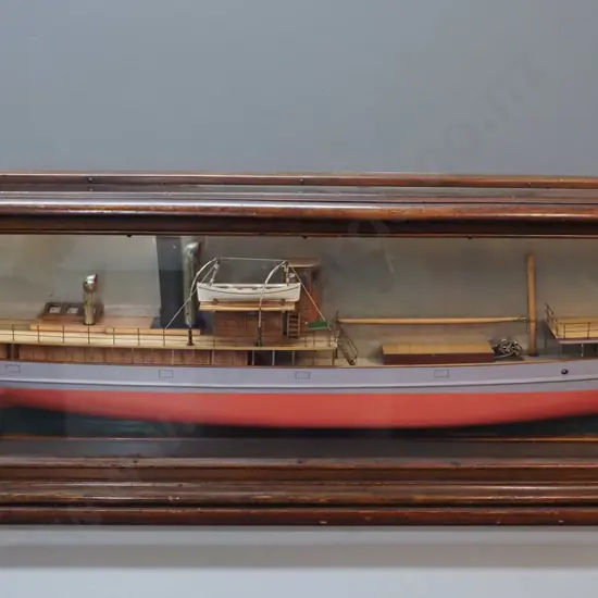vintage half-model passenger ship in glazed timber display case - SS Guazu - see photos for Info. H-380 L-1220 D-170