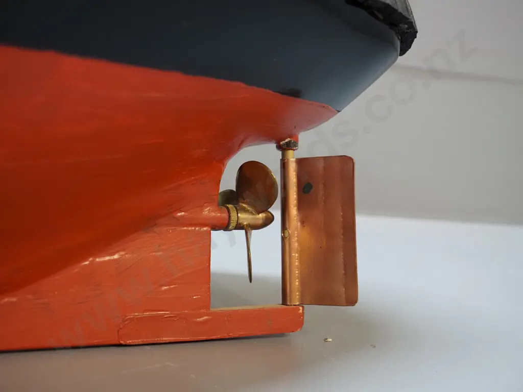 painted timber model boat - tug or fireboat? Has motor, untested. H-390 L-720 Image 1++
