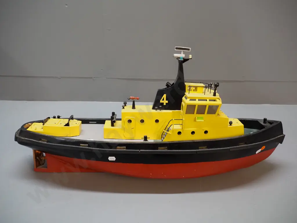 painted timber model boat - tug or fireboat? Has motor, untested. H-390 L-720 Image 1++