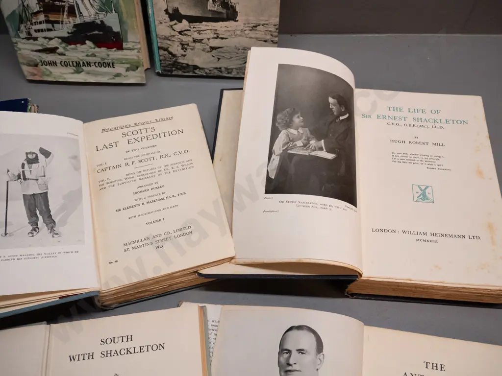 8 books on Antarctic exploration including Life of Shackleton by Hugh robert Mill, 3 titles about Scott, etc. Tears to Image 1++