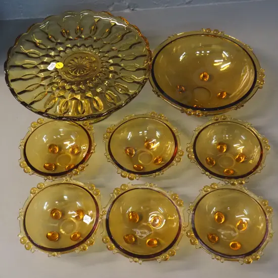 amber depression glass sweet set and a cake stand D-250