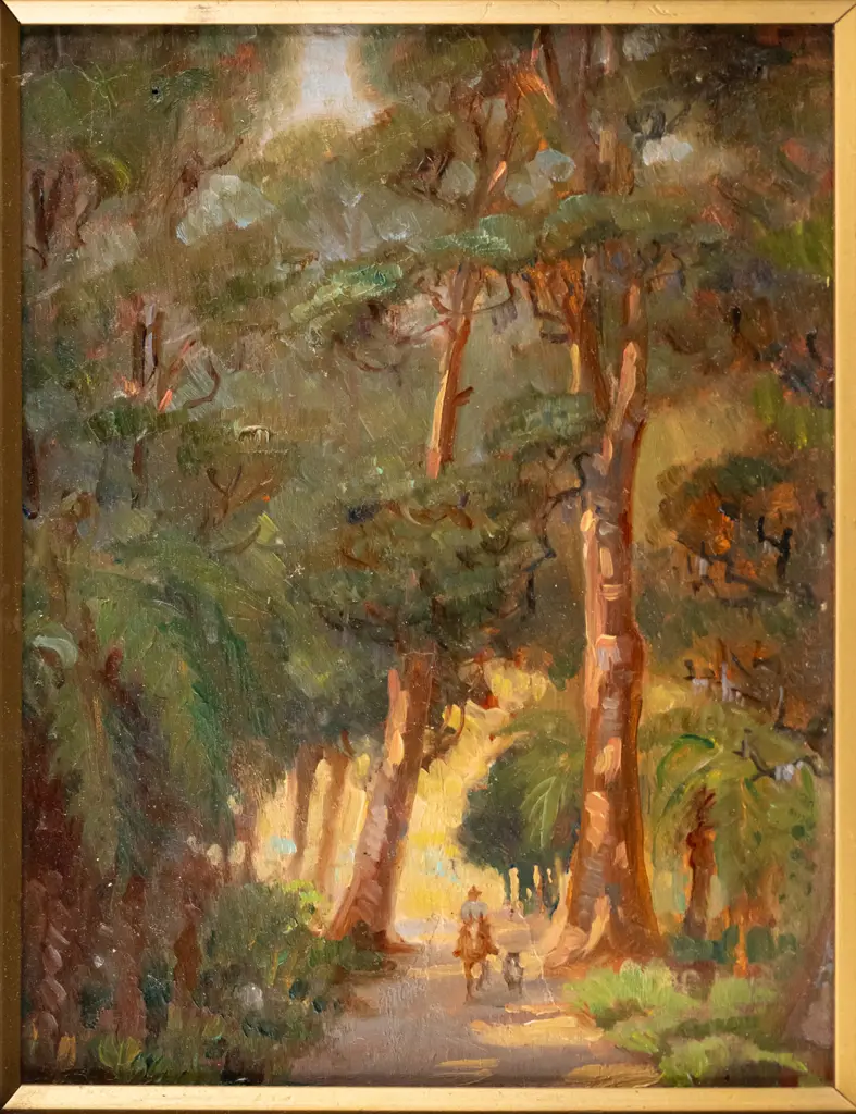 illegible signature -  framed oil 1935 "Hongi's Trail" H-220 W-170 Image 1++