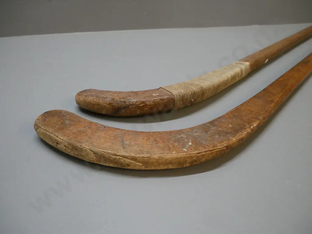 2 vintage field hockey sticks - one marked "The National" and intiials AKH L-920, some wear, other has cord binding Image 1++