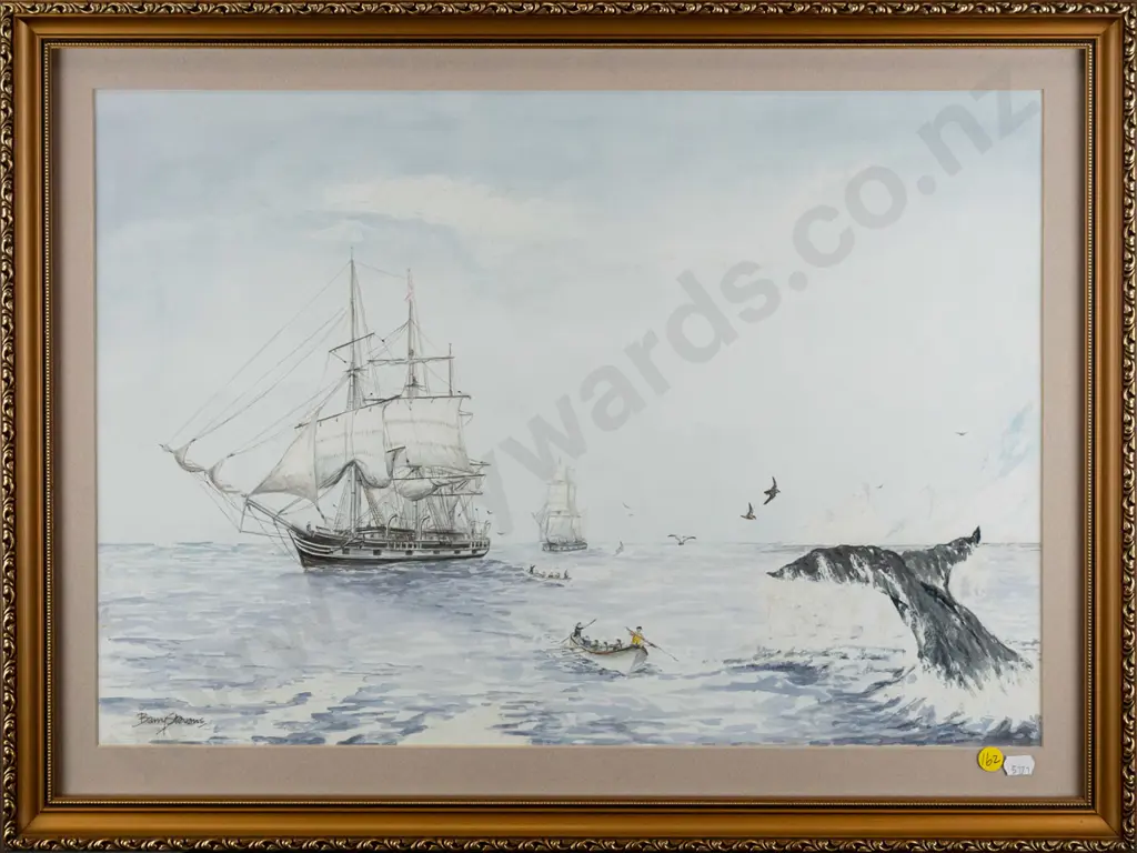 Barry Stevens - framed watercolour "Pack Ice Chase" H-380 W-540 Image 1++