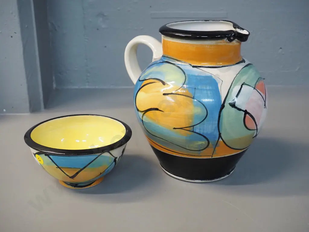Andrew van der Putten NZ studio pottery jug H-210 and small bowl D-130 Image 1++