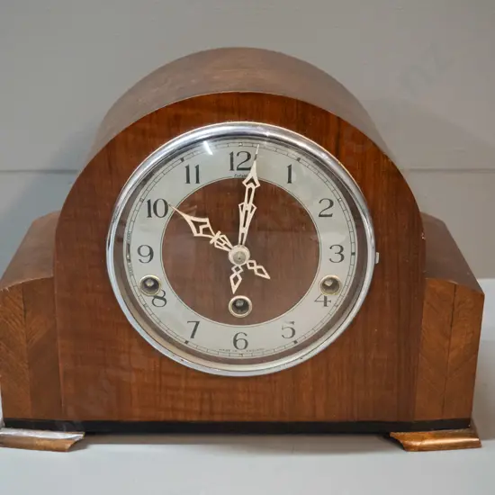 oak-cased Enfield mantel clock, no key, refurbished in 2021 H-240 W-300