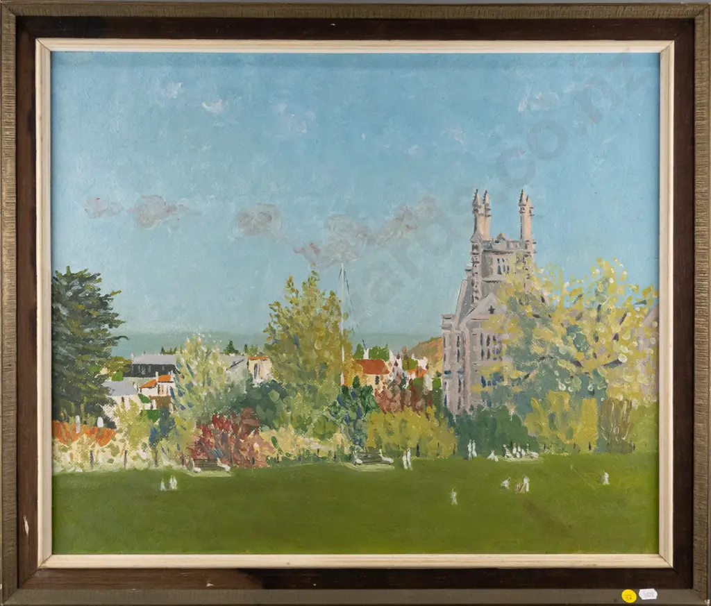 C. Jackson - framed oil - City Centenarian, Otago Boys High School H-490 W-590 Image 1++