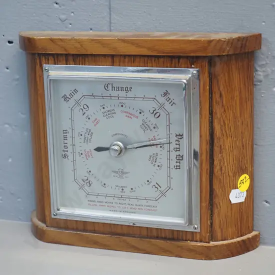 oak-cased SB / Shortland Smiths wall or desktop barometer H-160 W-200