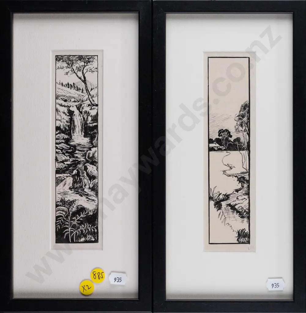 2x framed etchings - river scenes Each H-80 W-40 Image 1++
