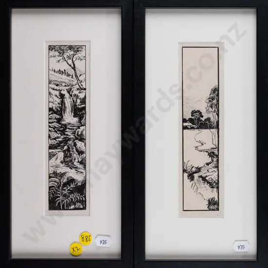 2x framed etchings - river scenes Each H-80 W-40