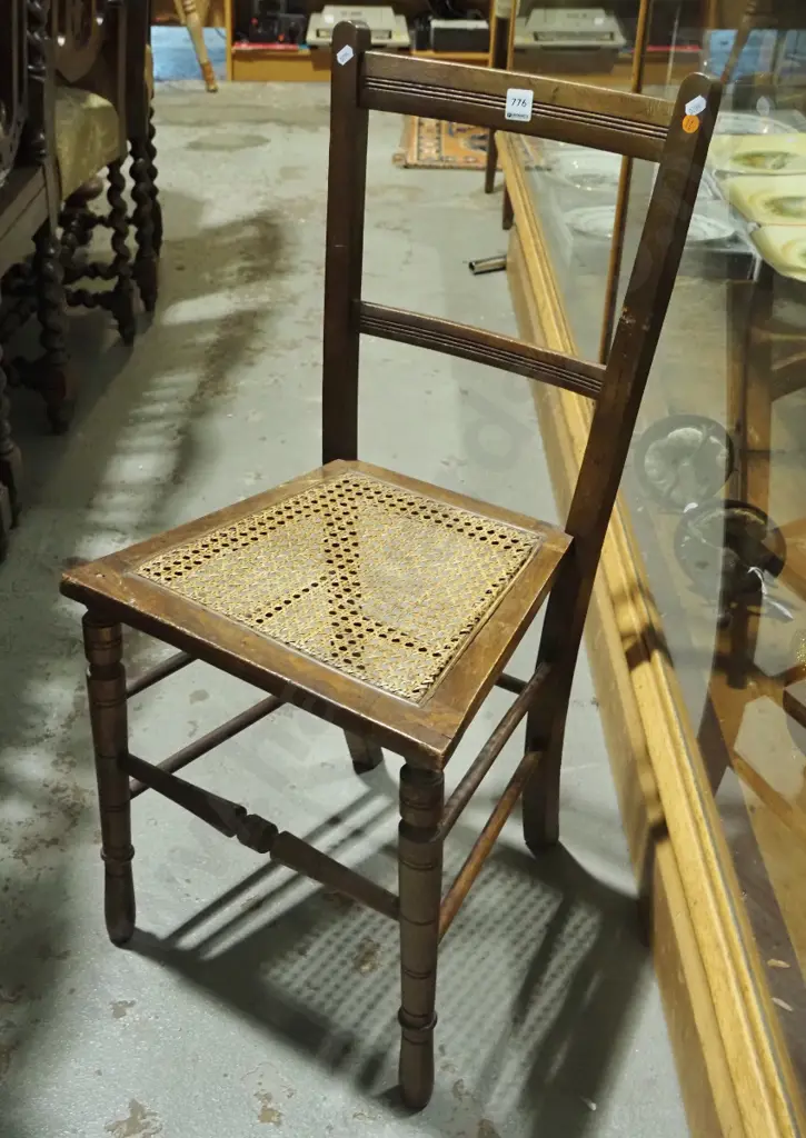 beech fan back bedroom chair on turned front legs, mismatched seat covers Image 1++