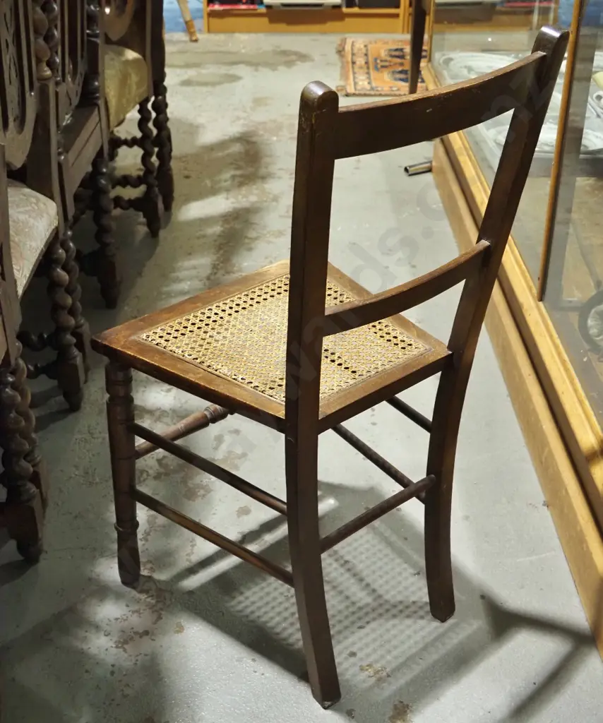 beech fan back bedroom chair on turned front legs, mismatched seat covers Image 1++