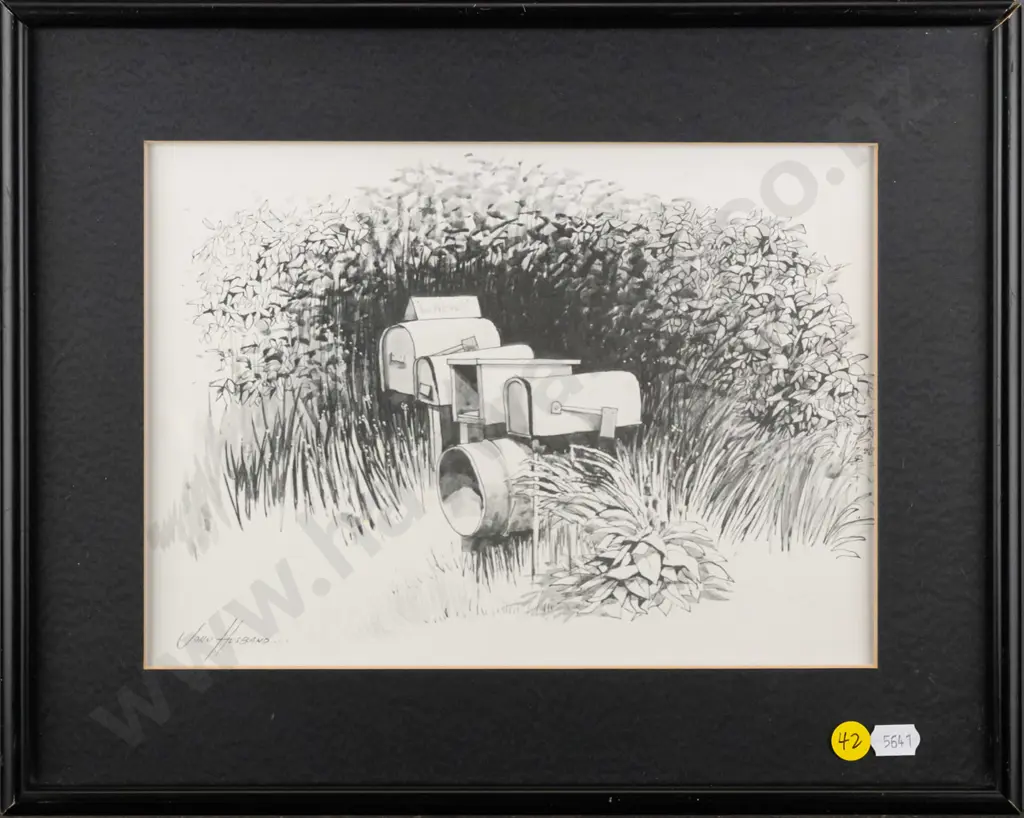 framed John Husband print - letter boxes H-185 W-26 Image 1++