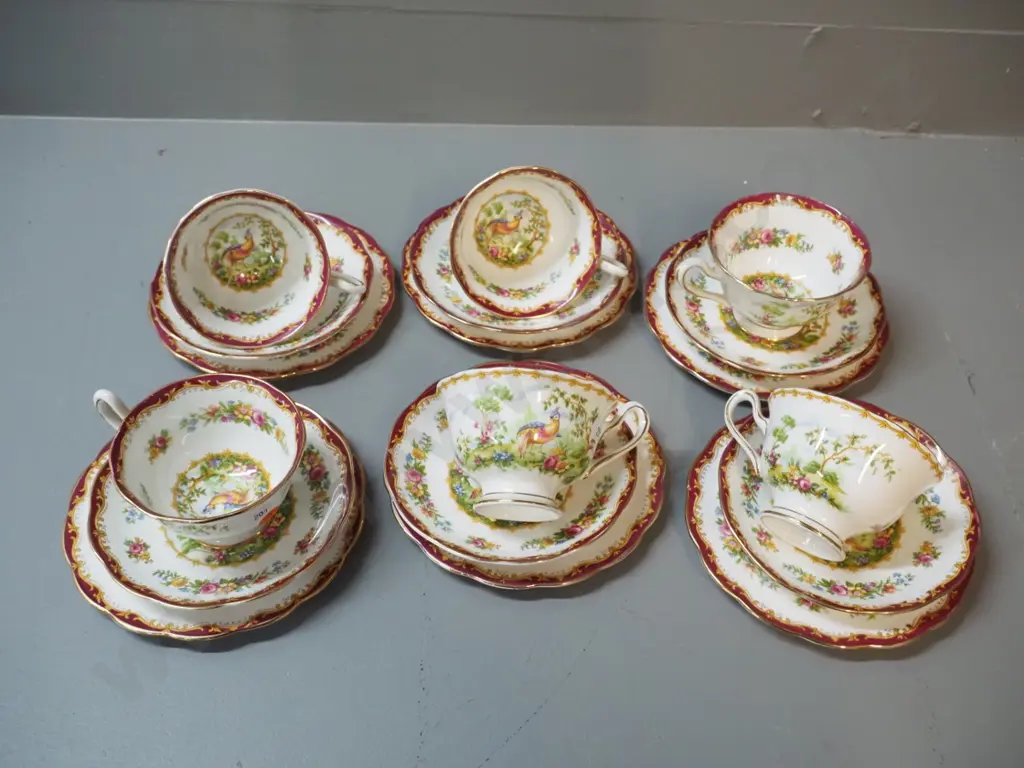 set of 6 Royal Albert "Chelsea Bird" pattern trios Image 1++