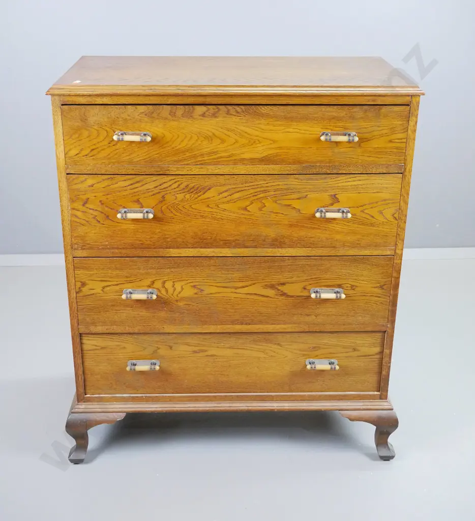1940s oak cab-leg 4-drawer chest & original handles H-1010 W-840 D-420 Image 1++