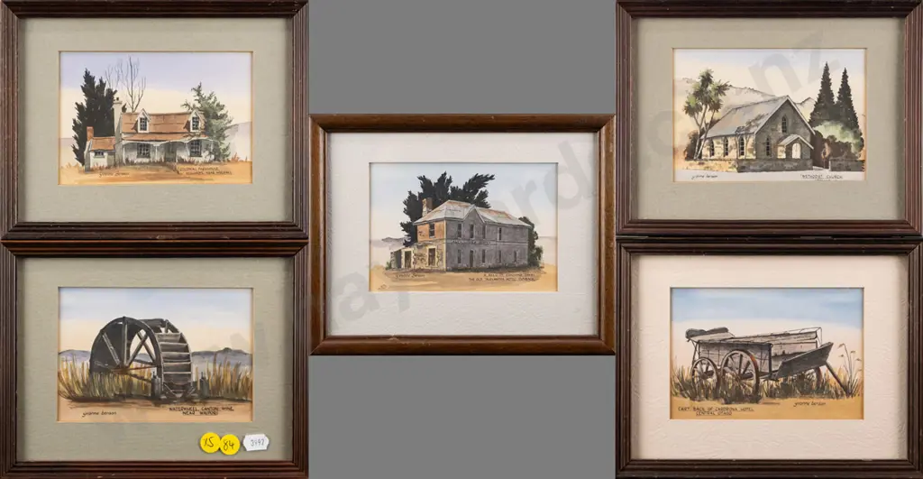 5x framed Yvonne Benson hand coloured prints  Each H-95 W-140 Image 1++