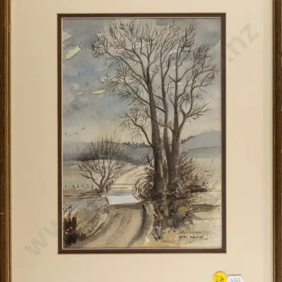 Mary Wright - framed watercolour "Black Poplars, Cust, Nth Canterbury" H-240 W-165