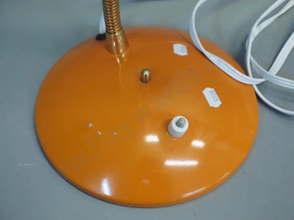 retro brass and orange finish metal gooseneck adjustable table lamp - some finish loss on base H-480 shade D-180 Image 1++