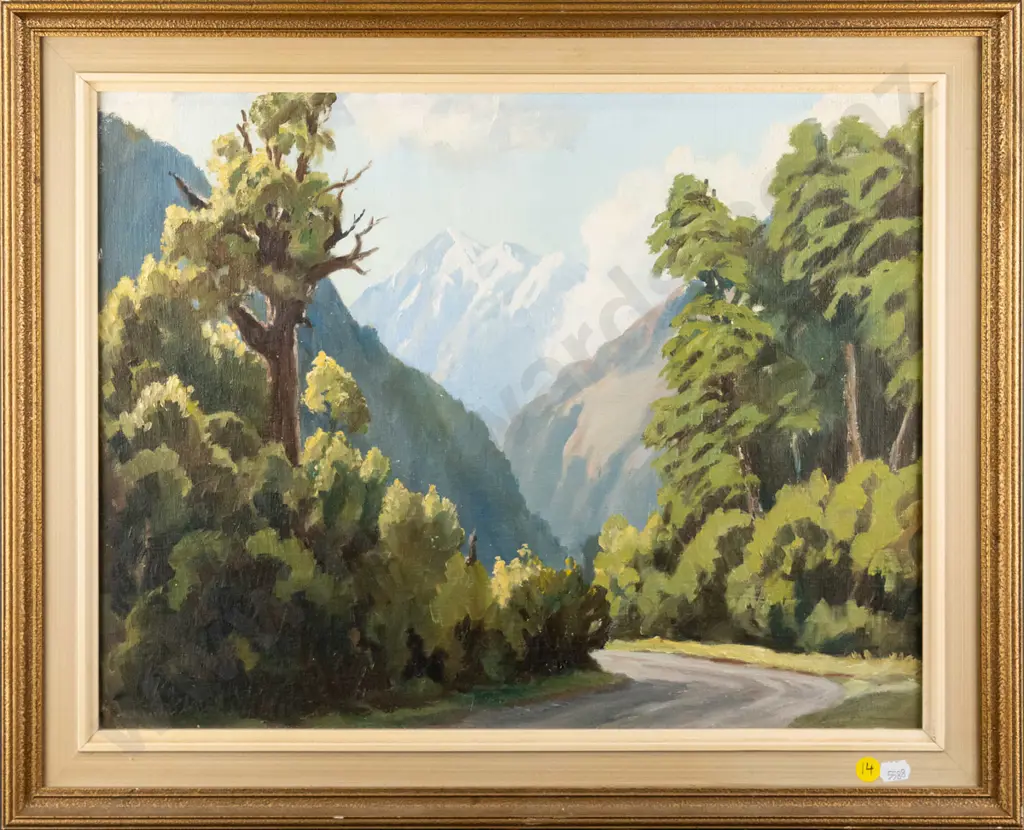 EB Lattey - framed oil - Mt Tutoko from Milford Road H-360 W-460 Image 1++