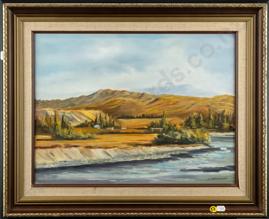 E Weatherhead 1985  framed oil - Hawea River H-300 W-390 Image 1++