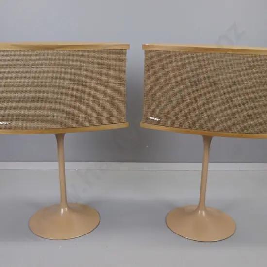pair of retro Bose 901 hifi speakers on metal pedestal base H-785 W-540 D-320