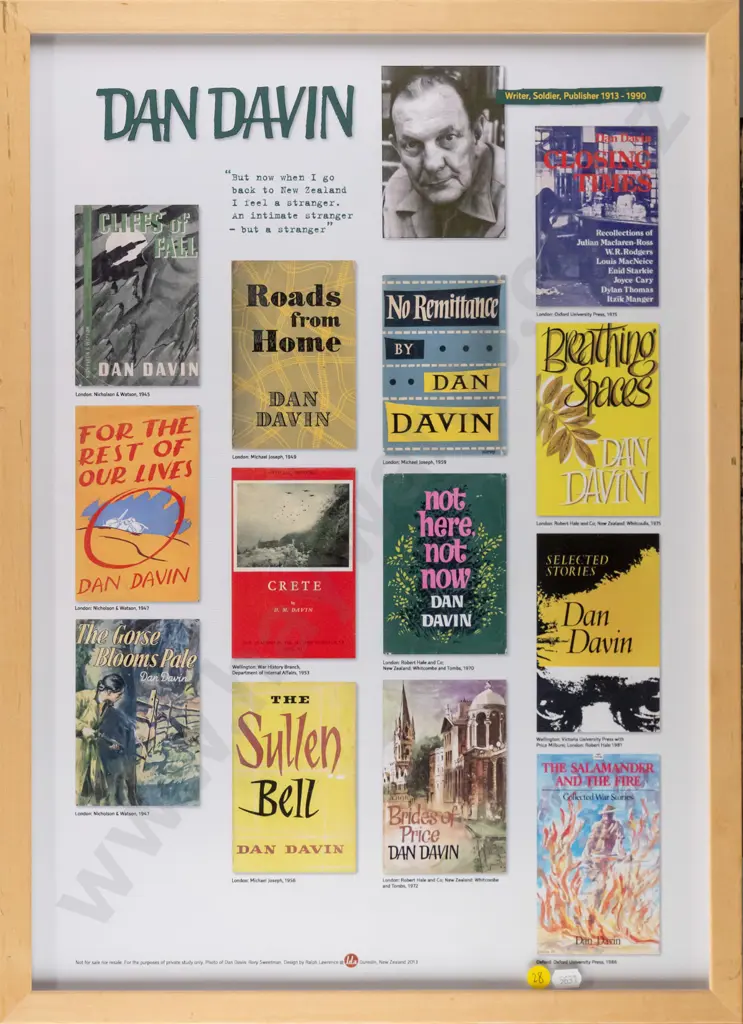 framed Dan Davin promotional book poster H-580 W-410 Image 1++