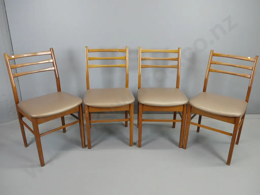 set of 4 retro mahogany ladderback dining chairs with vinyl upholstered seats H-820 W-440 D-450 Image 1++